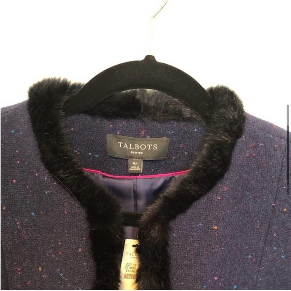 NWT Talbots Navy Tweed Faux Fur Trim Jacket - Picture 5 of 9